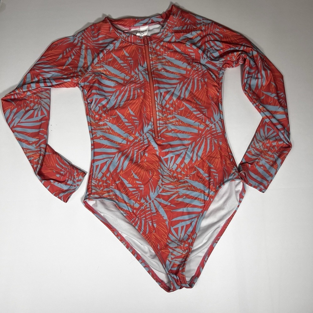 One Piece Long Sleeve Swimsuit With Half Zip Closure The Salt Life Tropic Palm - Picture 4 of 8